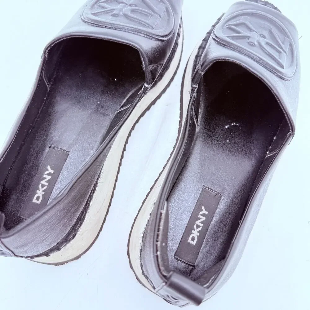 DKNY Women's Black Oren Platform Leather Slip On Shoes Size 8